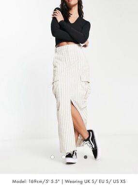 Emory Park Small pinstripe cargo midaxi skirt soft linen blend with Front Slit